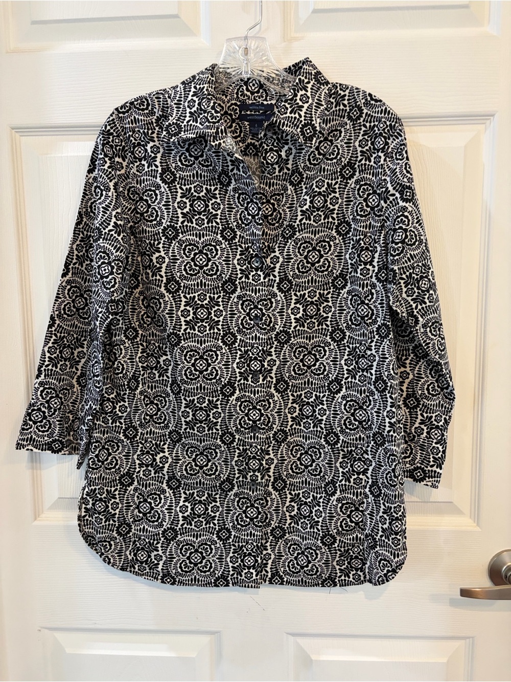 Westbound Black and White Floral Wrinkle Free Button-Up Long Sleeve Shirt